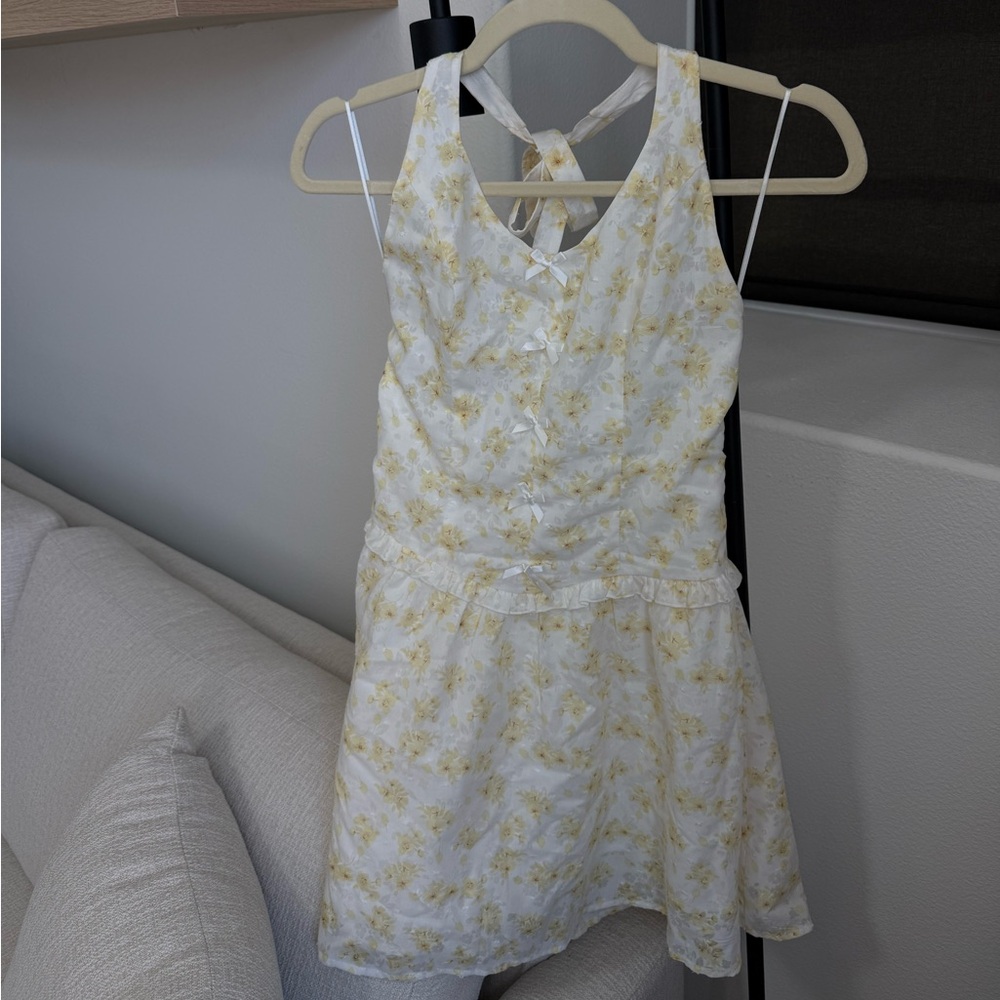Floral Yellow and White Halter Dress
